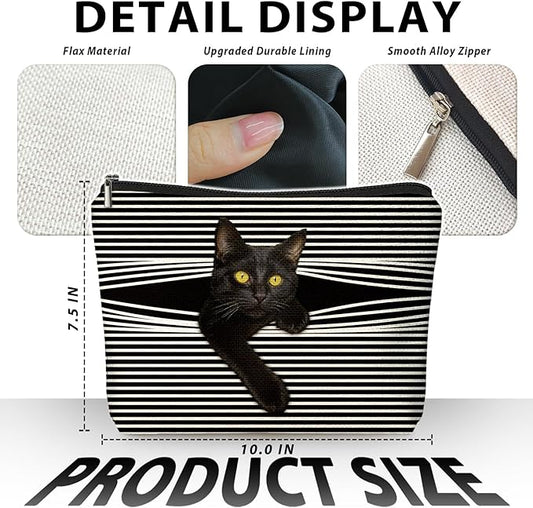 Funny Cat Makeup Bag & Travel Pouches for Toiletries, Kitty Cosmetic Zipper Travel Toiletry Bag, Black Cat Gifts for Women & Teen Girls, Cats Gifts Lovers for Travel, Graduation & Christmas