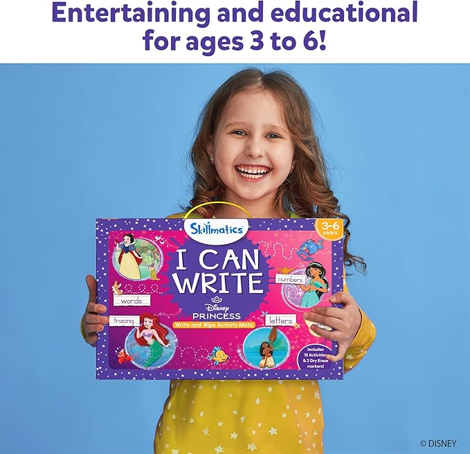 Skillmatics I Can Write Disney Princess - Reusable Preschool Learning Activities, Educational, Christmas Toy and Game, Back to School Supplies, Gifts for Students, Kids, Toddlers Ages 3, 4, 5, 6