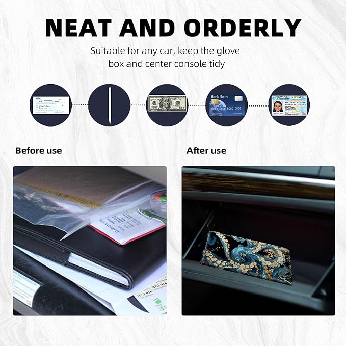 Car Registration and Insurance Holder PU Leather Vehicle Insurance and Registration Holders Wallet Case with Elastic Band Closure for ID Card, Driving Licence, Blue Octopus