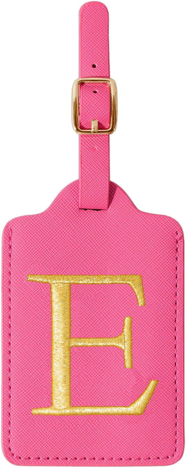 Personalized Rose Red Leather Initial Luggage Tags - Cute Monogram Embroidered Privacy Cover Name Card, Travel Backpack Gift for Women & Kids