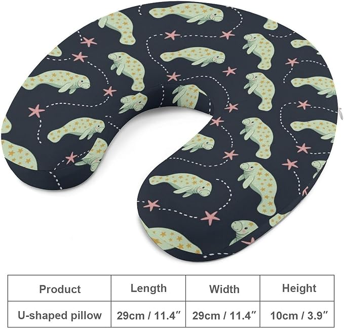 Women’s Travel Pillow U-Shaped Memory Foam Neck Rest, Manatee Animals U-Shape, Washable Airplane Car Support