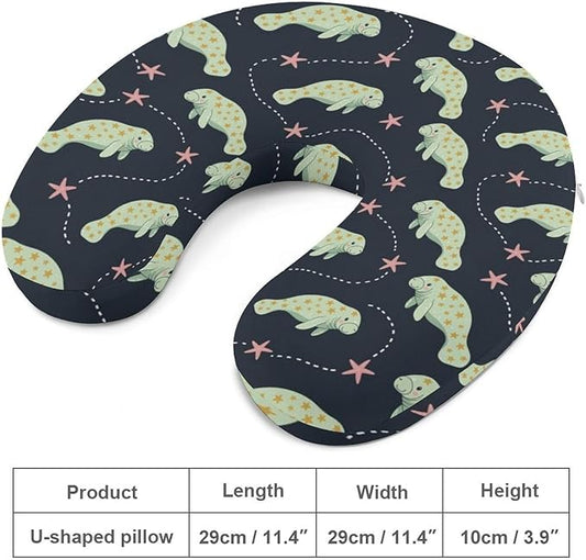 Women’s Travel Pillow U-Shaped Memory Foam Neck Rest, Manatee Animals U-Shape, Washable Airplane Car Support