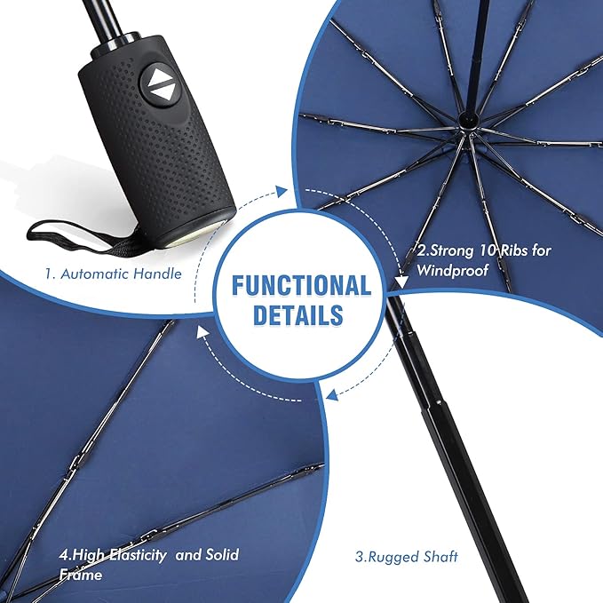 ZOMAKE Travel Umbrella Compact - 10 Ribs Portable Collapsible Umbrellas for Rain Windproof - Paraguas Automatic Small Folding Umbrella Lightweight Packable Umbrella for Women Men