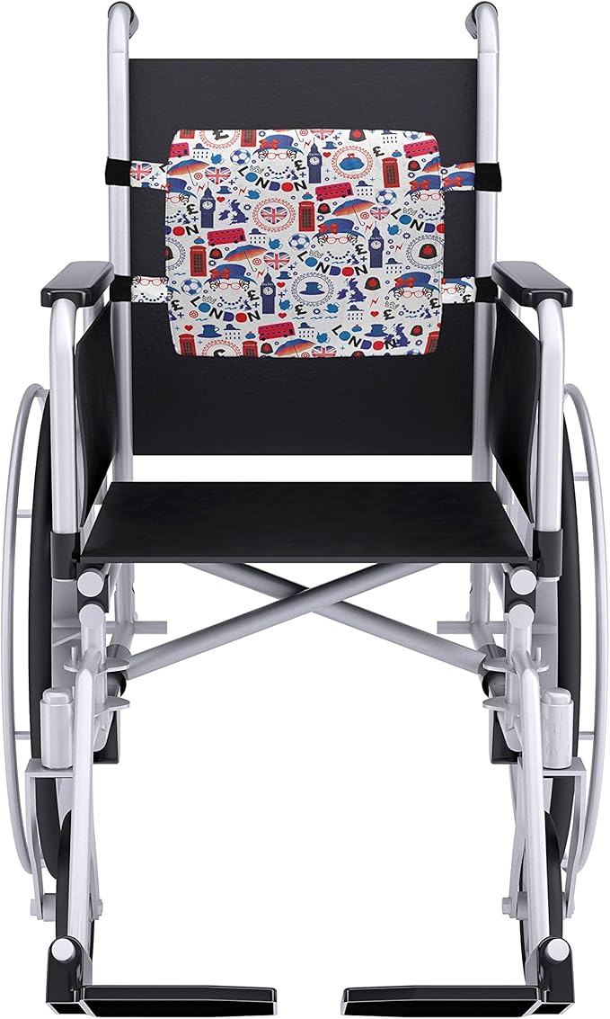 Ambesonne London Lumbar Back Support Pillow, Pattern with London Queen Elizabeth Umbrella Tea Party Map Travel Theme, High Density Foam for Office Chairs Car Seats, 14" x 13", Ruby Blue