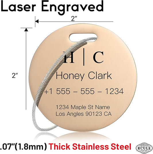 Stainless Luggage Tags for Suitcases 4 Pack: Metal Personalized Luggage Tags for Backpacks & Bags with Customizable Texts (Rose Gold)