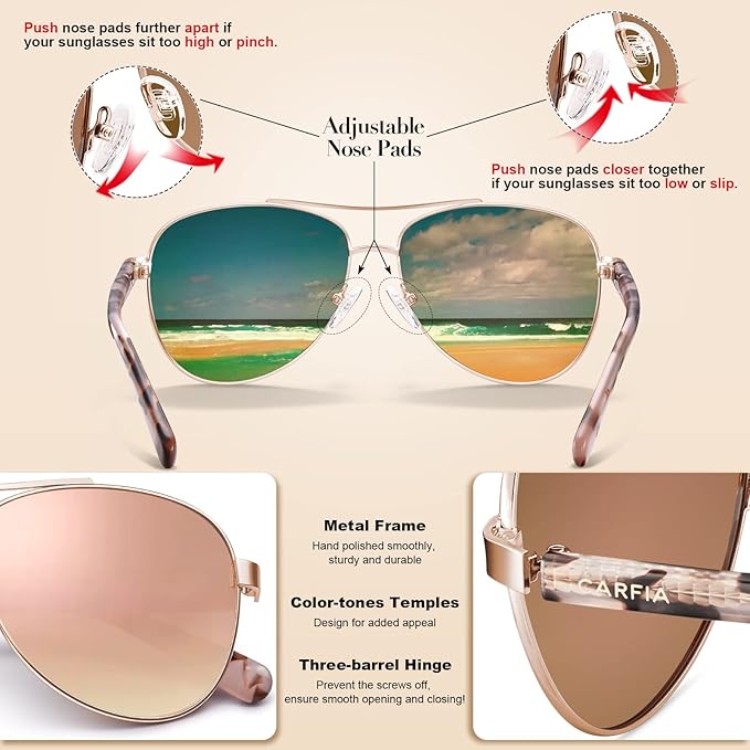 CARFIA Polarized Sunglasses for Women UV Protection Acetate Arms Metal Frame Woman's Shades CA3216