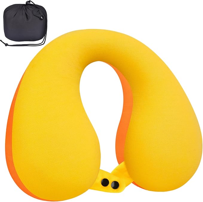 COOLBEBE Kids Travel Neck Pillow, Toddler Neck Pillow for Traving, Softly Double Support Pillow for Car & Airplane, Traveling Gifts for Toddler & Children(1, Yellowish Orange)