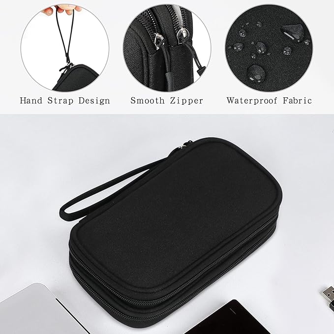 Skycase Electronic Organizer Travel Case - Waterproof Travel Cord Pouches for Organization, Cable Organizer, All-in-One Double Layers Storage Bag for Accessories, Charger, Cable, Black