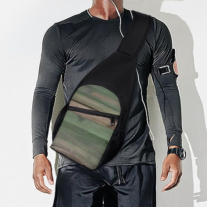 SWEET TANG Cool Sling Backpack for Men Women, Multipurpose Crossbody Shoulder Bag Realistic Rustic Old Barn Wood Pattern, Travel Hiking Zippered Daypack, Adjustable and Breathable