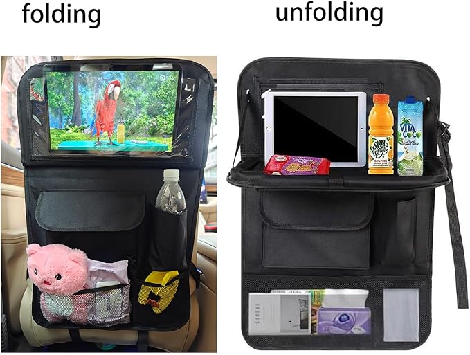 yuxiaoshi Car Back Seat Organizer with Table Tray, Seat Back Car Organizer with Storage and Clear Tablet Holder bag - 1 Count
