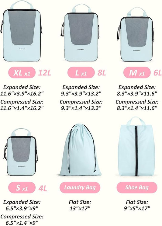 BAGSMART Compression Packing Cubes for Travel, 6 Set/5 Set/4 Set, Compression Suitcase Organizer Bags Set for Suitcases Travel Essentials, Lightweight Packing Organizers