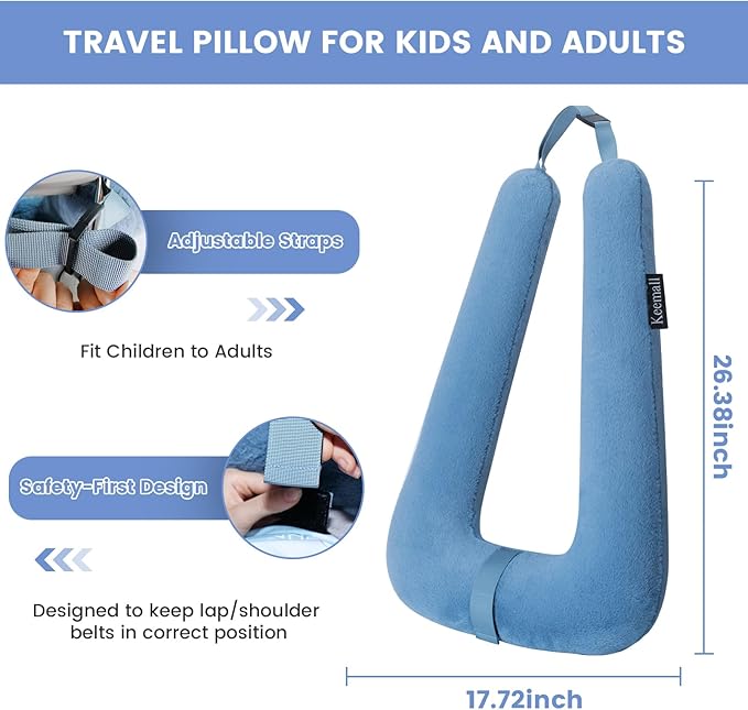 Car Pillow for Kids, Professional Kids Car Pillow for Sleeping Inflatable Carseat Travel - Safe, Reliable - Travel Pillows for Kid Adult Car Seats Blue