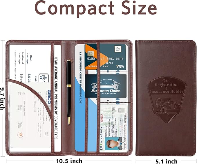 CoBak Premium Faux Leather Car Document Holder with Magnetic Closure and 6 Compartments
