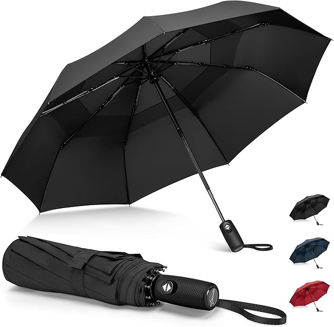 NINEMAX Windproof Travel Umbrella for Rain, Automatic Umbrellas Double Canopy Vented Compact for Men Women(Black)