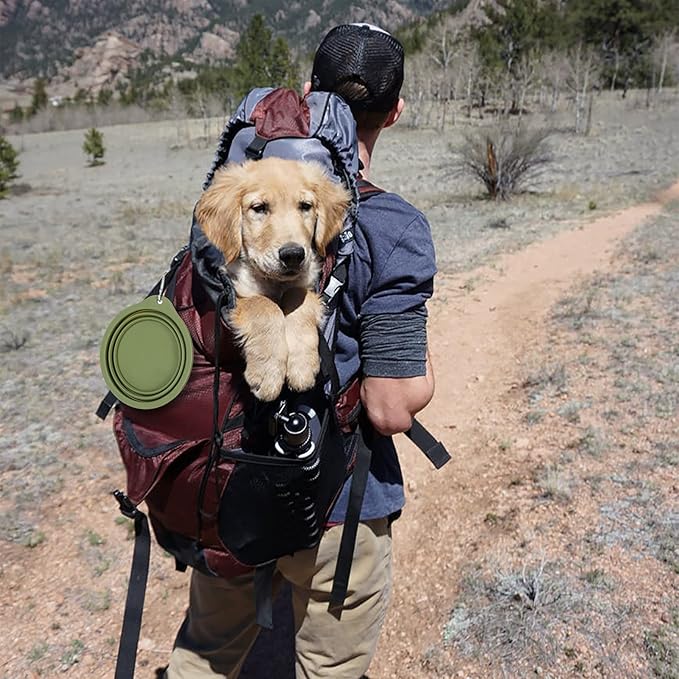 SLSON 2Pack Collapsible Dog Bowl,Integrated Molding Travel Bowl No Plastic Rim Pet Feeding Bowls for Walking Traveling Outdoors,600ML (Navy Blue+Dark Green)