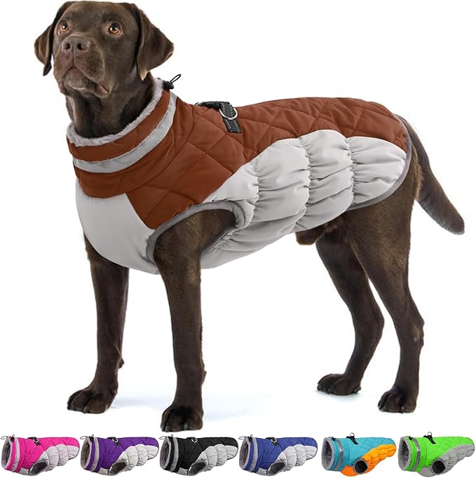 OUOBOB Dog Winter Jacket Cozy Reflective Waterproof Windproof Warm Pet Garment,Comfortable Cold Weather Fleece Apparel Outfits with Zipper Closure for Small Medium Large Dogs Puppy Walking,X-Large
