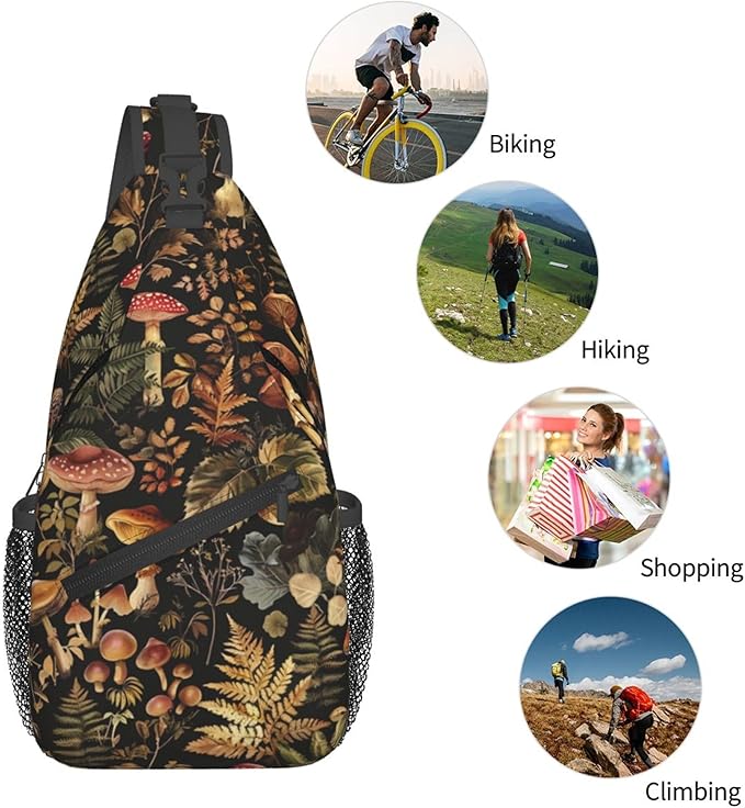 Botanical Mushroom Sling Backpack Crossbody Bag Casual Chest Bags Travel Hiking Daypack Shoulder Bag for Women Men