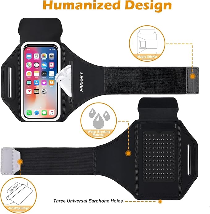 Phone Armband Holder for Running,3D Design Cell Phone Armband with Zipper Pocket for Earbuds Car Keys,Water Resistant Sport Running Arm Band for iPhone 16 15 14 13 12 11 Pro Max Fit Up to 6.9''