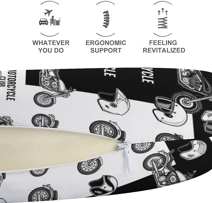 Travel Neck Pillow Memory Foam Chin Cushion Motorcycle Equipment, Washable Cover for Men Women Youth Airplane Car Pain Relief