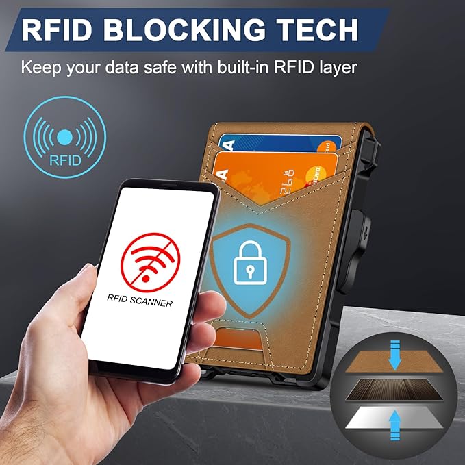 Wallet for Men, Minimalist Slim Mens Wallet with Money Clip, RFID Blocking Smart Pop Up Card Wallet with ID Window, Compact Bifold Wallet,Metal Aluminum Credit Card Holder