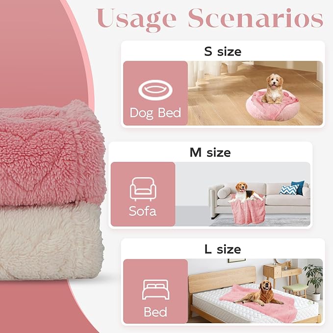 MACEVIA Fluffy Fleece Dog Blankets,Warm Soft Fuzzy Pets Blanket for Puppy,Small,Medium,Large Dogs and Cats,Plush Pet Throws for Bed,Couch,Sofa,Travel(24x29 Inch,Pink)
