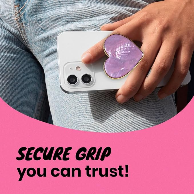 OnTheGrip Cute Natural Seashell Design Heart Shape Collapsible Mobile Phone Grip Stand Holder for Smartphone Tablet Cell Phone Accessory (Violet)