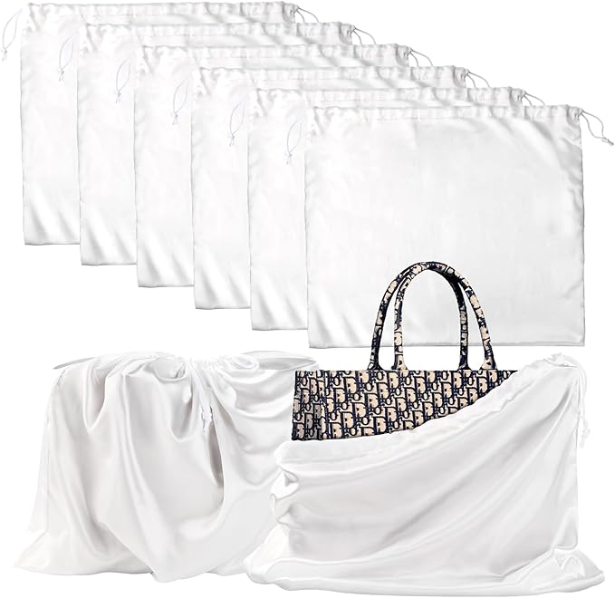 6 Pack 19.6x15.7in Purse Dust Bags for Storage, Dust Bags for Handbags Storage Silk Cloth Bags With Drawstring for Storage Handbag, Purse, Shoes, Boots(White)