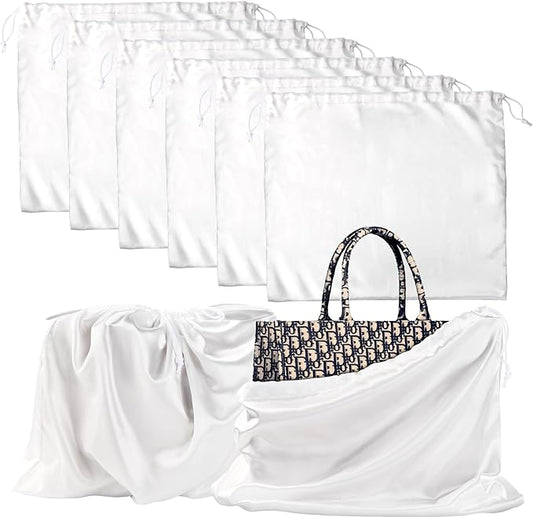 6 Pack 19.6x15.7in Purse Dust Bags for Storage, Dust Bags for Handbags Storage Silk Cloth Bags With Drawstring for Storage Handbag, Purse, Shoes, Boots(White)