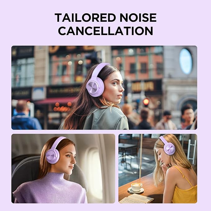Noise Cancelling Headphones: Wireless Over Ear Bluetooth Headphones with 130H Playtime - Hi-Res Sound Custom EQ via App Deep Bass Comfort Fit Ear Cups for Travel Home Office