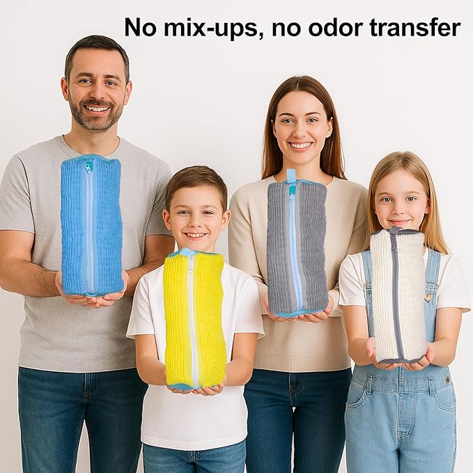 Shoe Washing Machine Bag, 4 Pcs Laundry Shoe Bags for Washer and Dryer with Chenille Liner, Large Reusable Mesh Bag for Sneakers, Gym, Tennis, Sports, Delicate, 2 Color Mix (Blue+Beige)