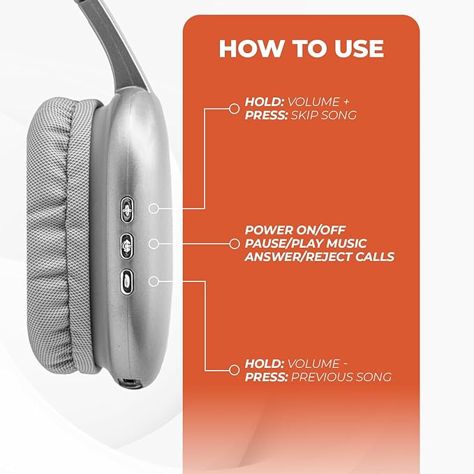 iJoy Ultra Wireless Over-Ear Bluetooth Headphones with Mic, Up to 10 Hours Playtime, Bluetooth Headset 33Ft Range with Backup AUX Cable & SD Slot, Wireless Headphones for Gaming, Work & Gym (Silver)