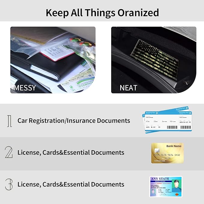 Car Registration and Insurance Holder, Leather Car Glove Box Organizer, Cool Car Accessories for ID, Driver's License Cards & Essential Document, business cards, Men&Women,Military Camouflage USA Flag