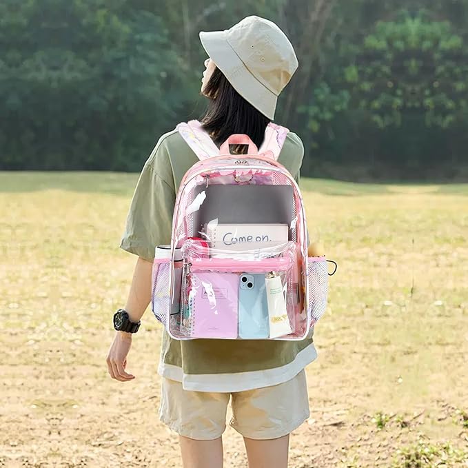 CAMTOP Clear Backpack Heavy Duty Transparent Bag See Through BookBag for Student School Work Festival Sport Travel (Z-Pinck)