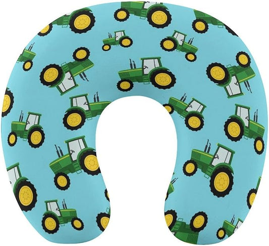 Breathable U-Shaped Neck Pillow Memory Foam Travel, Green Toy Tractors U-Shape, Machine Washable Support Home Office