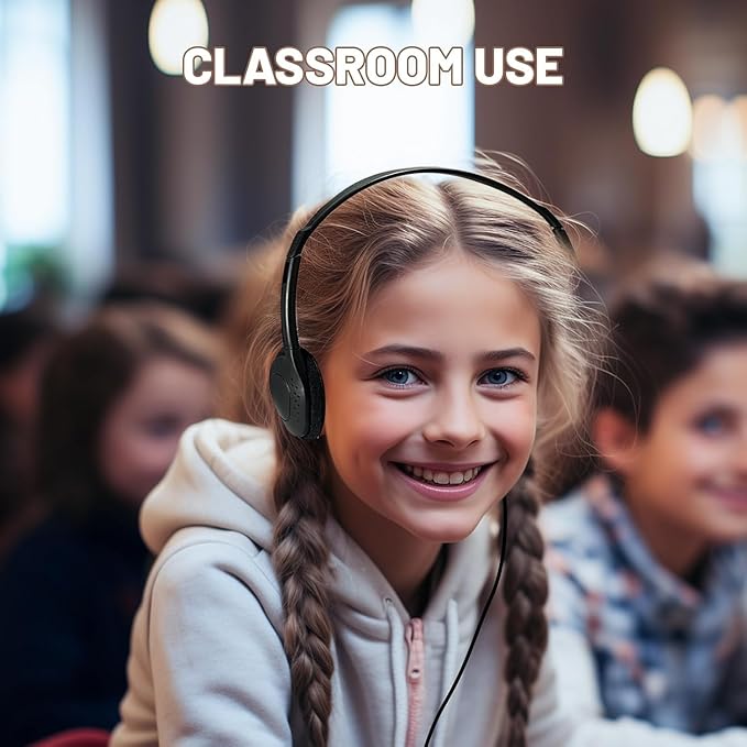 50 Pack Bulk Headphones for Kids Students School Classroom Bulk Earphones Adjustable with 3.5 mm Jack for Library Children Adults(004 Black Headphones)