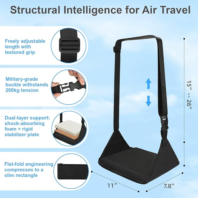 Foot Hammock for Plane Travel, Upgraded Airplane Foot Rest with Memory Foam, Hardboard, Portable Zippered Leg Hammock for Long Flight, Under Desk Footrest, No Collapse Foot Sling, Travel Essentials
