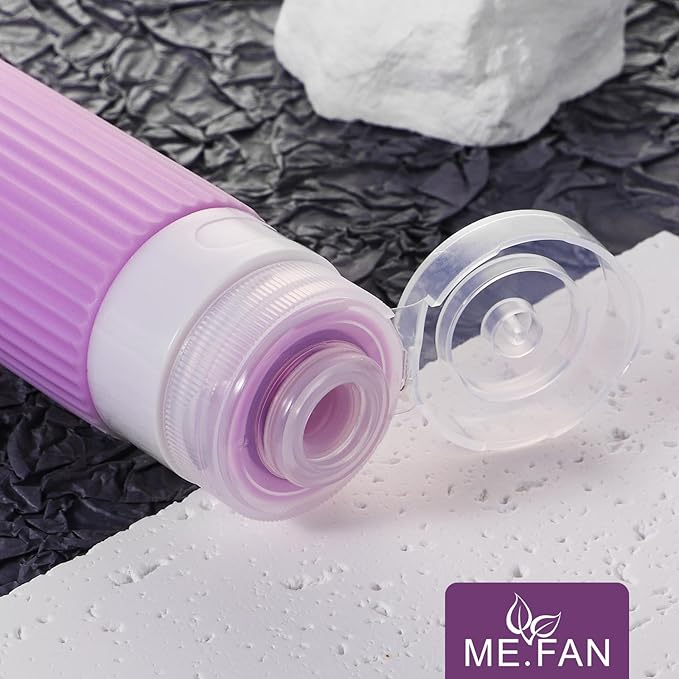ME.FAN Travel Bottles for Toiletries, TSA Approved 3oz Silicone Journey Size Containers, Portable Split Bottle for Conditioner, Shampoo, Lotion- 4 Pack Purple