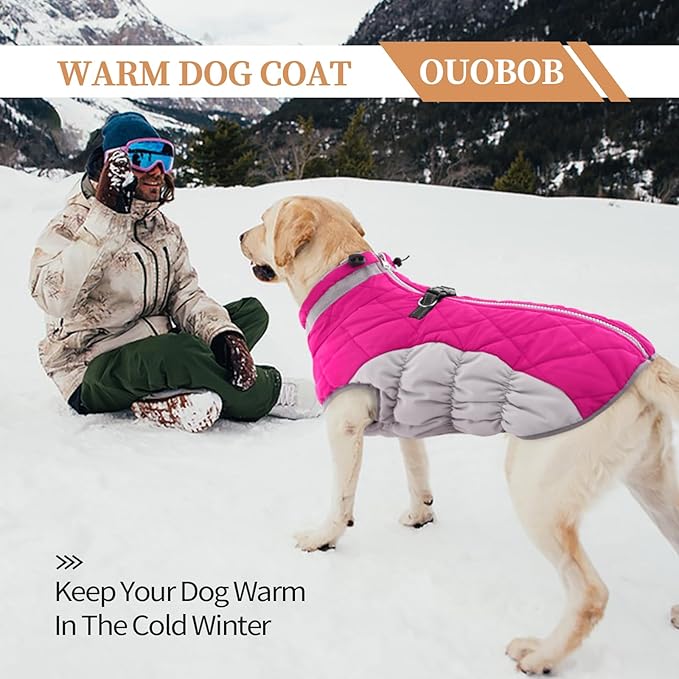 OUOBOB Dog Winter Jacket Cozy Reflective Waterproof Windproof Warm Pet Garment,Comfortable Cold Weather Fleece Apparel Outfits with Zipper Closure for Small Medium Large Dogs Puppy Walking,XXX-Large