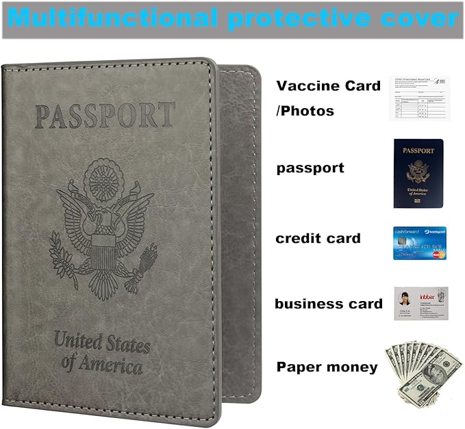 Rose Gold & Gray Passport Holder for Travel, Passport Wallet Cover Case for Family Women Men Cruise Essentials, Travel Must Haves Passports Book Protector