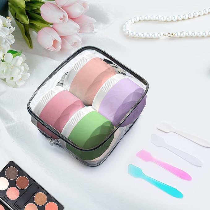 Travel Containers for Toiletries, 4-Pack TSA Approved Silicone Jars (1oz) - BPA Free Leakproof Cosmetic Containers for Creams, Lotion, Skincare & Makeup with Bonus Waterproof Bag -Mix Pink