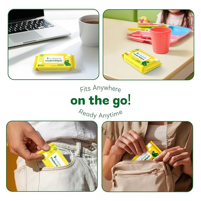 Unscented Travel Wet Wipes, 99% Purified Water Mini Wipes for Sensitive Skin, Hypoallergenic & Plastic-Free Pocket Wipes, 48 Count (8 Packs of 6)