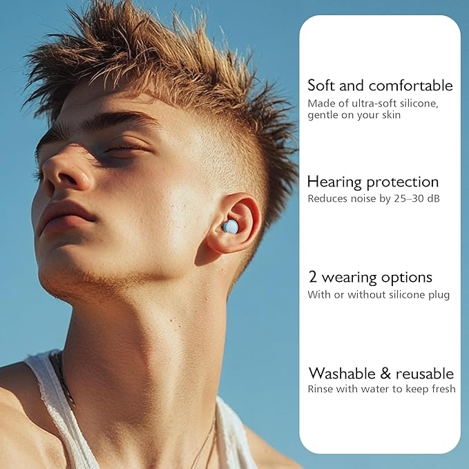 2 Pairs Ear Plugs for Sleeping, Soft Full Silicone Ear Plugs for Noise Reduction 25dB, Reusable Hearing Protection Earplugs for Concert, Focus, Travel, 8 Ear Tips in S/M/L - Blue