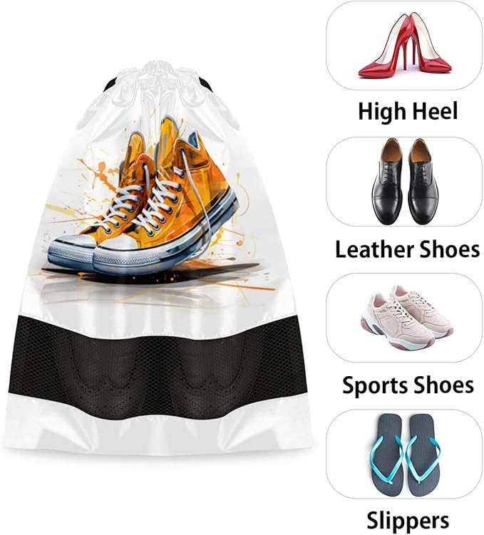 Canvas Travel Shoe Bag Waterproof Portable Shoe Bags for Storage with Drawstring Breathable Mesh Washing Organizer for Laundry Sneakers Boots Dance Shoes
