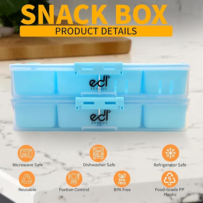 Stackable Snackle Box Containers (2 Pack) 14 Compartment Snack Organizer with Airtight Lids & Handles _ BPA Free, Leakproof, Microwave & Dishwasher Safe Snacklebox for Travel, Gifts & Fridge Storage