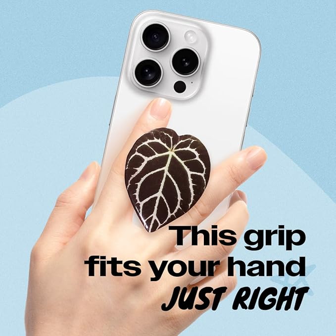 OnTheGrip Cute Acrylic Tropical Leaf Design Collapsible Expandible Mobile Phone Grip Stand Holder for Smartphone Tablet Cell Phone Accessory (Crystallinum Dark)