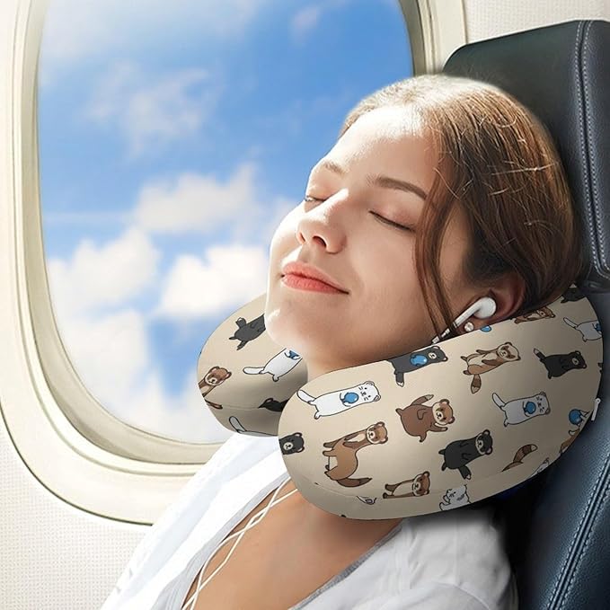 Breathable Memory Foam Neck Pillow, Hairy Ferret U-Shaped, Head Support U-Shape Compact for Airplane Train Travel, Machine Washable Cover