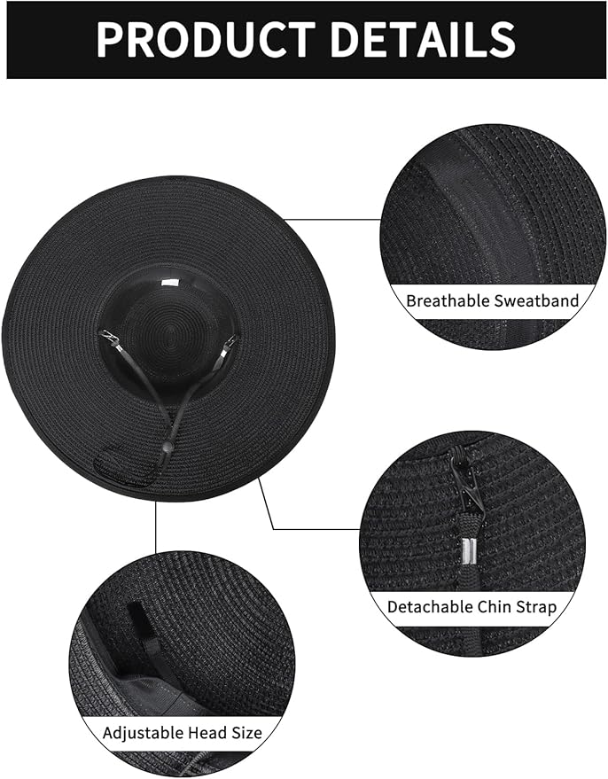 Senker Fashion Sun Hats for Women, Wide Brim Floppy Beach Straw Hat for Summer Travel Vacation Foldable with Sunglasses