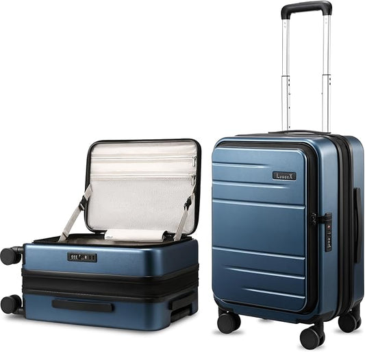 Carry On Luggage Top Opening, FLT Expandable Polycarbonate Hard Shell Suitcase with Wheels (FLO-Lite, Blue, 20 Inch, 38L-43L)