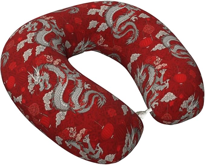 Funny Neck Pillow Support for Car Flight Rest Chinese Dragon Music Note Art, Memory Foam U Shaped Decor Head Cushion for Home Outdoors Travel