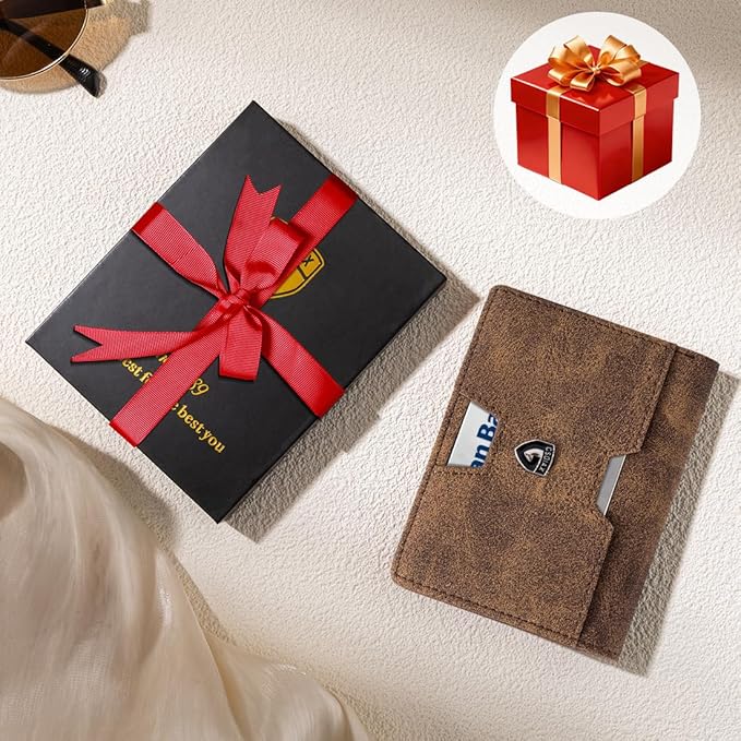 GSOIAX Wallet for Men Slim RFID Blocking Front Pocket Bifold Wallet Leather Money Clip 10-12 Cards Mens Wallet with ID Window Thin Minimalist Credit Card Holder Birthday Gifts for Men Patterned-Brown